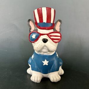 Patriotic French Bulldog Figurine Uncle Sam USA Flag Americana Decor Dog 5”